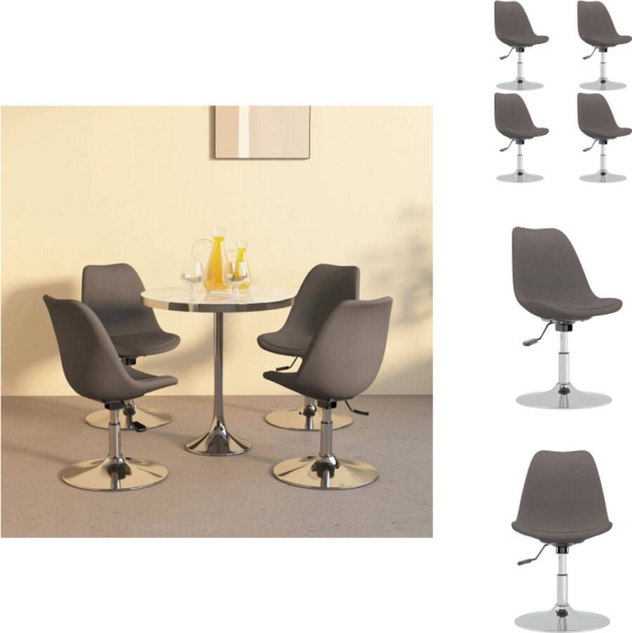 VidaXL Eetkamerstoel Donkergrijs Dichte stof Verchroomd metalen frame 49x45x(81-93)cm Gasveermechanisme Eetkamerstoel