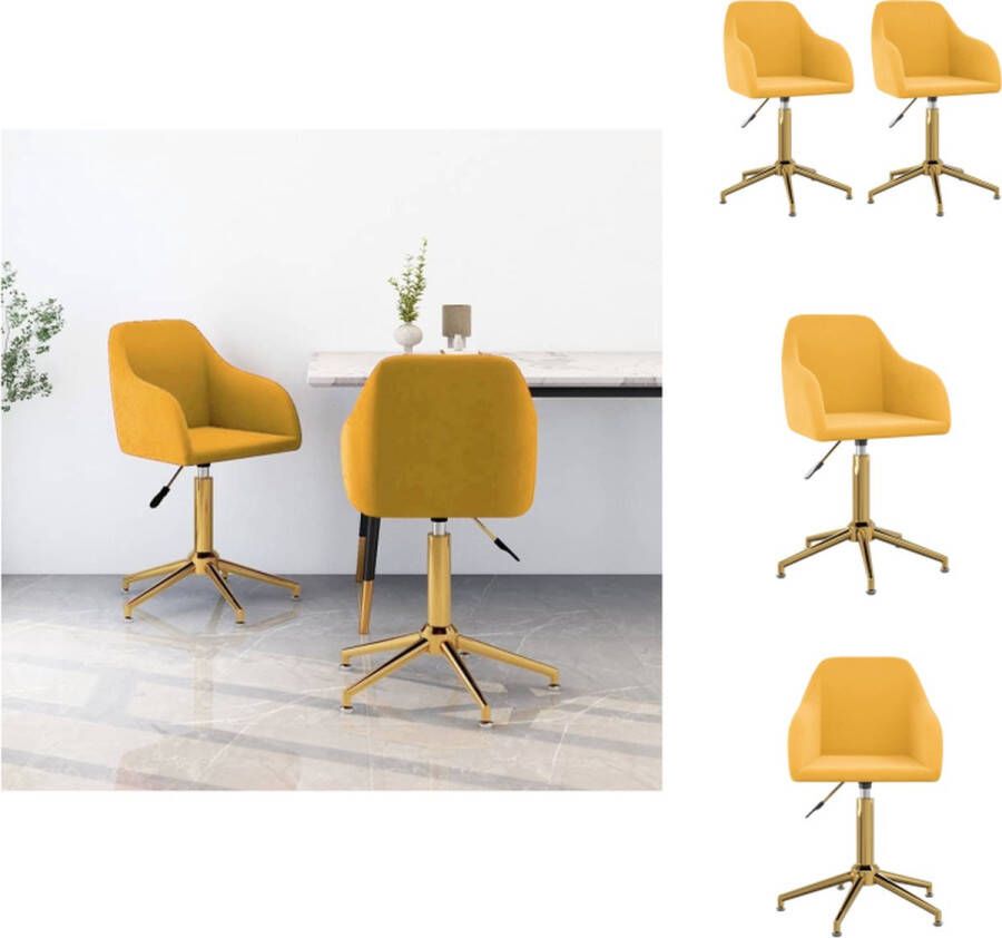 VidaXL Eetkamerstoel Draaibaar Fluweel Geel 53x51.5x(77-89)cm Goudkleurige Kruisvoet Set van 2 Eetkamerstoel