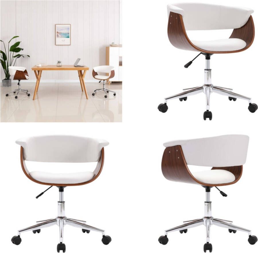 VidaXL Eetkamerstoel draaibaar gebogen hout en kunstleer wit Eetkamerstoel Eetkamerstoelen Keukenstoelen Keukenstoel - Foto 2