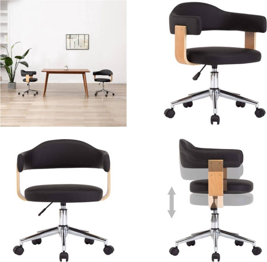 VidaXL Eetkamerstoel draaibaar gebogen hout en kunstleer zwart Eetkamerstoel Eetkamerstoelen Keukenstoelen Keukenstoel - Foto 2