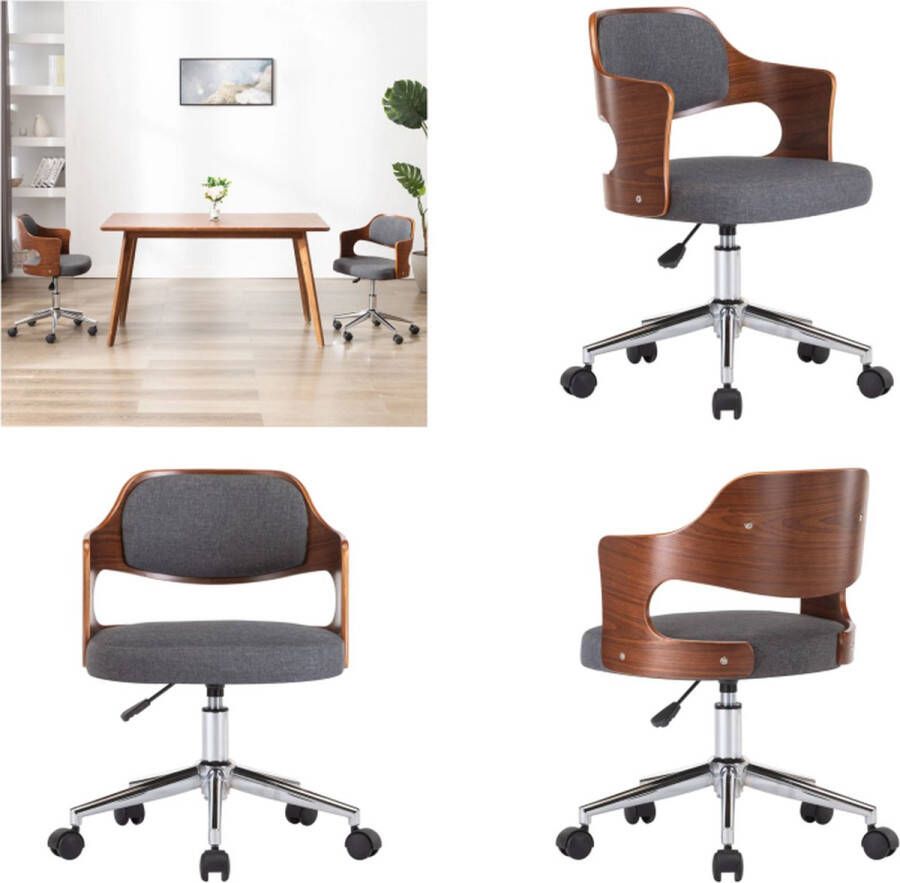 VidaXL Eetkamerstoel draaibaar gebogen hout en stof grijs Eetkamerstoel Eetkamerstoelen Bijzetstoel Bijzetstoelen