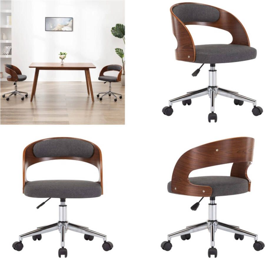 VidaXL -Eetkamerstoel-draaibaar-gebogen-hout-en-stof-grijs - Foto 2