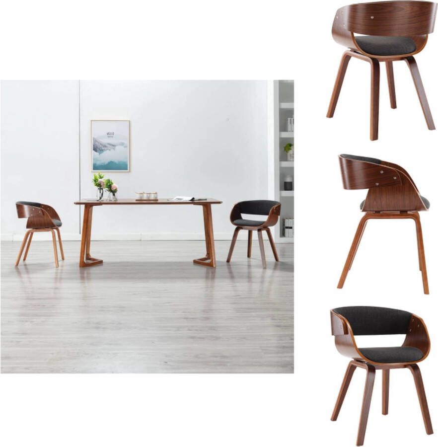 VidaXL Eetkamerstoel Eetkamerstoelen Bijzetstoel Bijzetstoelen Eetkamerstoel gebogen hout en stof grijs