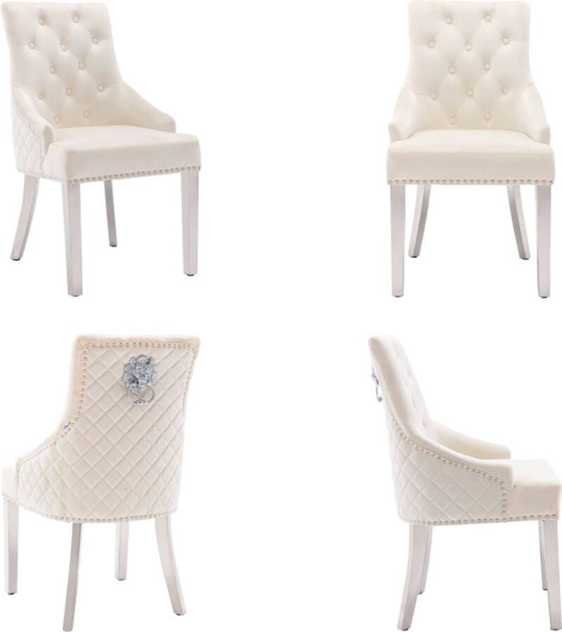 VidaXL Eetkamerstoel fluweel crèmekleurig Eetkamerstoel Eetkamerstoelen Houten Eetstoel Houten Eetstoelen