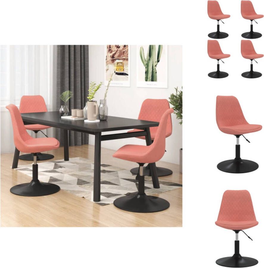 VidaXL Eetkamerstoel Eetkamerstoelen Eetstoel Stoel Eetkamerstoelen draaibaar 4 st fluweel roze - Foto 2