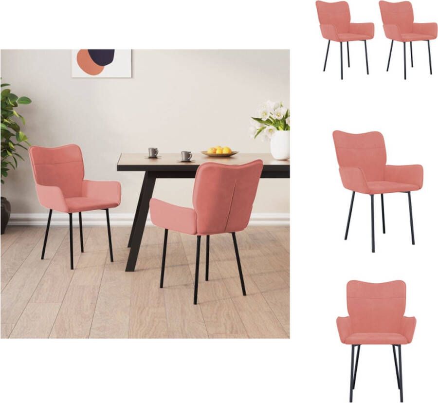 VidaXL Eetkamerstoel Eetkamerstoelen Eetstoel Stoel Eetkamerstoelen 2 st fluweel roze