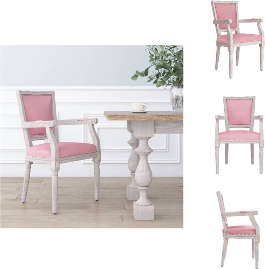 VidaXL Eetkamerstoel Franse Stijl Fluweel Roze 58.5x55.5x97 cm Eetkamerstoel