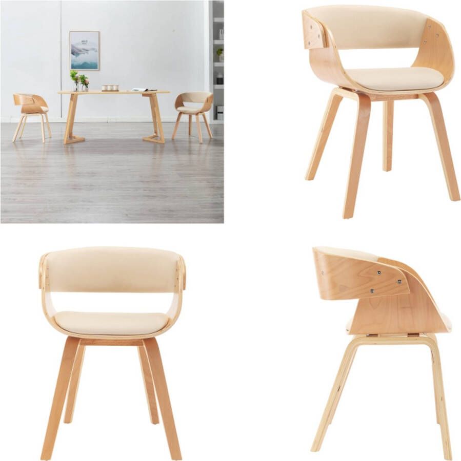 VidaXL Eetkamerstoel gebogen hout en kunstleer crèmekleurig Eetkamerstoel Eetkamerstoelen Bijzetstoel Bijzetstoelen - Foto 2