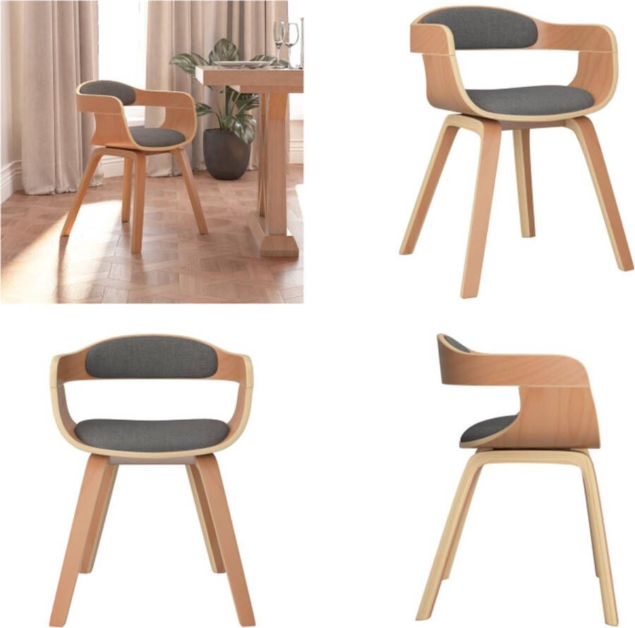 VidaXL -Eetkamerstoel-gebogen-hout-en-stof-lichtgrijs - Foto 2