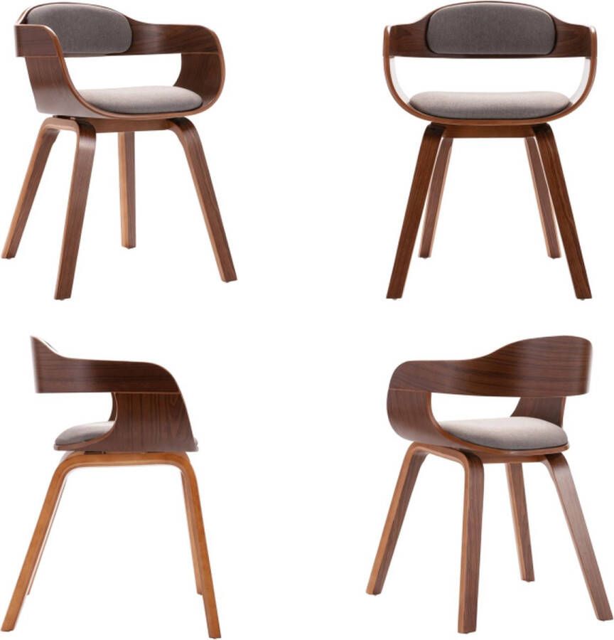 VidaXL Eetkamerstoel gebogen hout en stof taupe Eetkamerstoel Eetkamerstoelen Eetzaalstoel Eetzaalstoelen - Foto 2