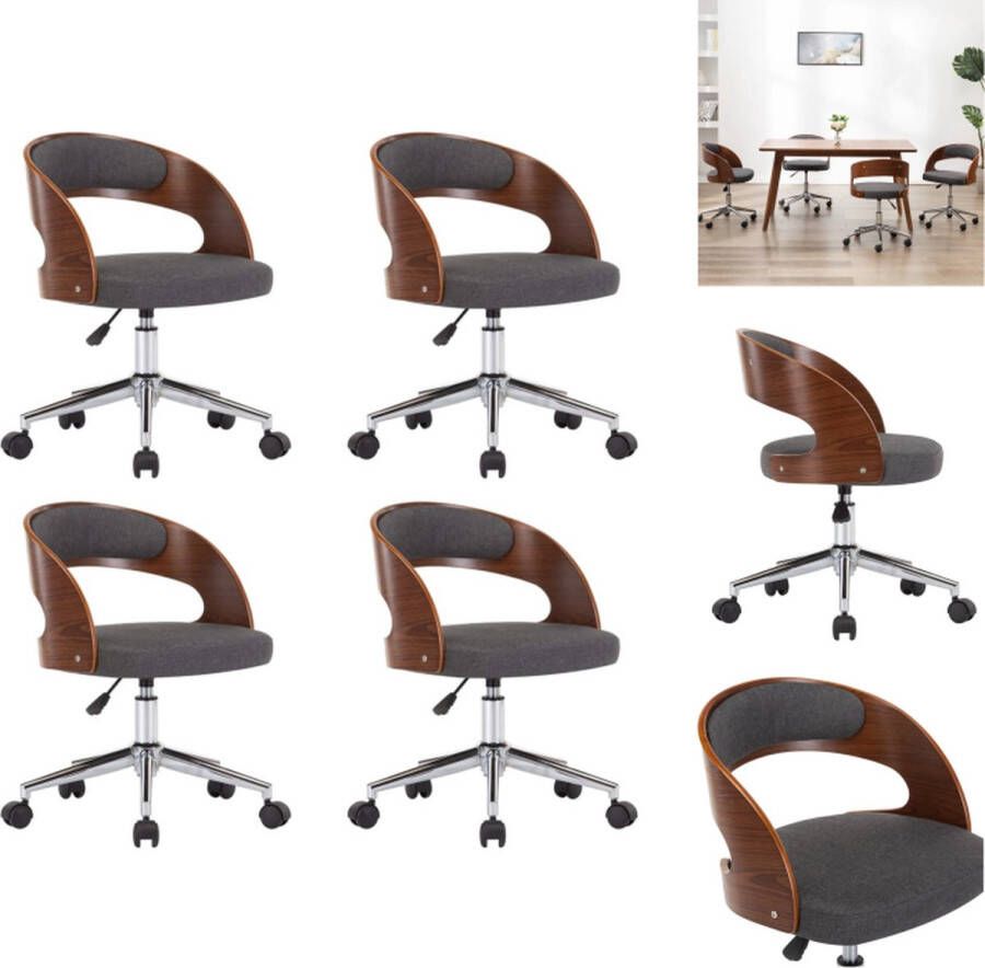 VidaXL Eetkamerstoel Eetkamerstoelen Keukenstoelen Keukenstoel Eetkamerstoelen 4 st draaibaar gebogen hout en stof grijs - Foto 2