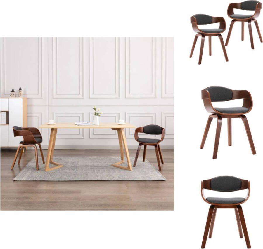 VidaXL Eetkamerstoel Eetkamerstoelen Bijzetstoel Bijzetstoelen Eetkamerstoelen 2 st gebogen hout en stof grijs - Foto 3