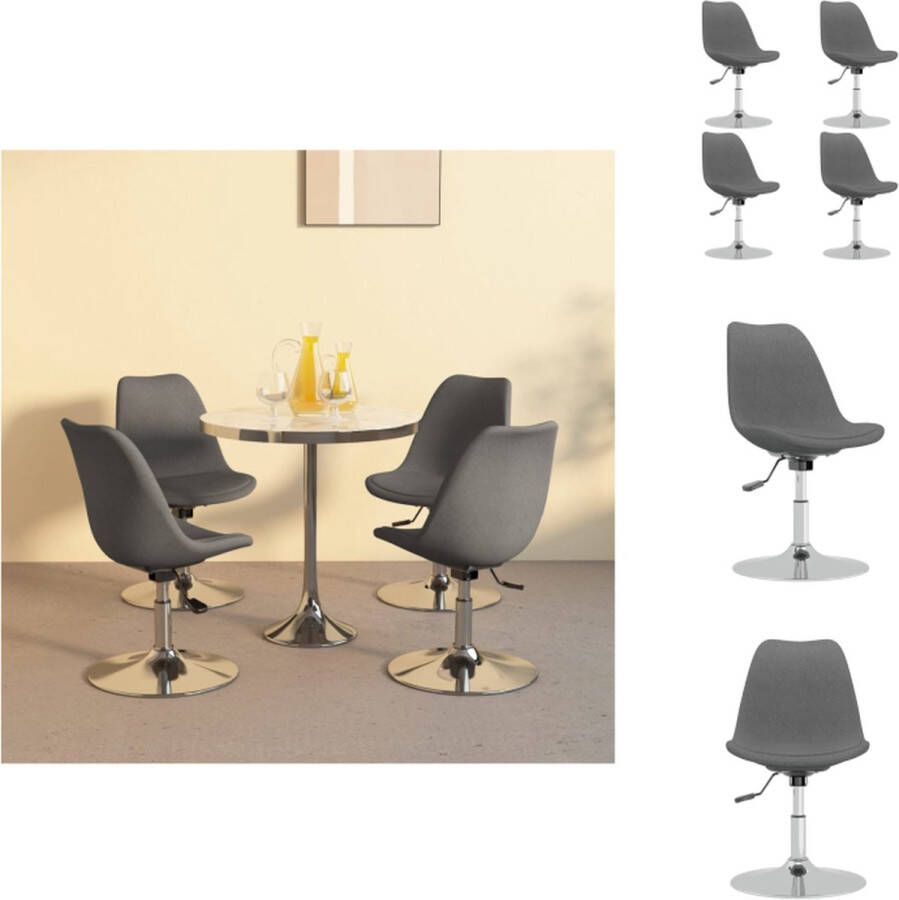 VidaXL Eetkamerstoel Lichtgrijs 49 x 45 x (81 93) cm Schuim vulling Verchroomd metaal Eetkamerstoel - Foto 4