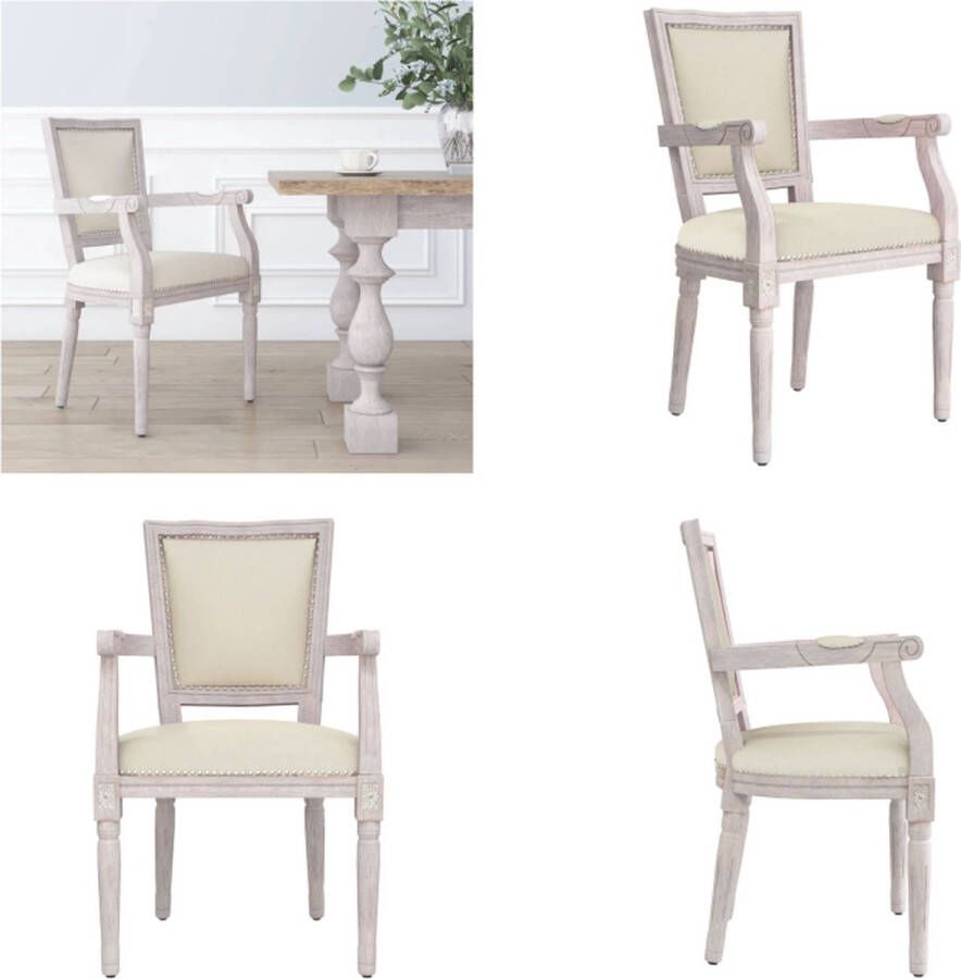 VidaXL Eetkamerstoel linnen beige Eetkamerstoel Eetkamerstoelen Eetstoel Stoel - Foto 2