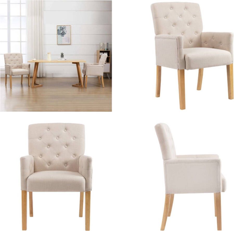 VidaXL Eetkamerstoel met armleuningen stof beige Eetkamerstoel Eetkamerstoelen Dinerstoel Dinerstoelen