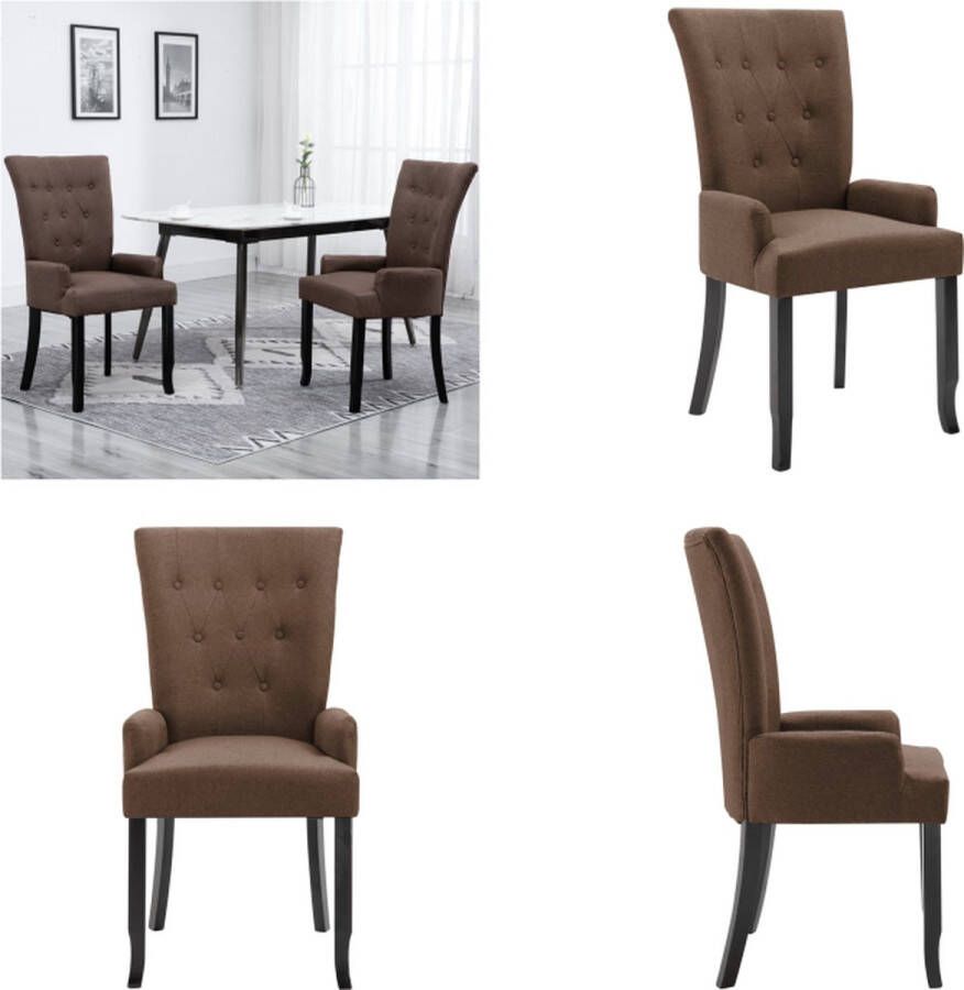 VidaXL Eetkamerstoel met armleuningen stof bruin Eetkamerstoel Eetkamerstoelen Eetkamer Stoel Eetkamer Stoelen