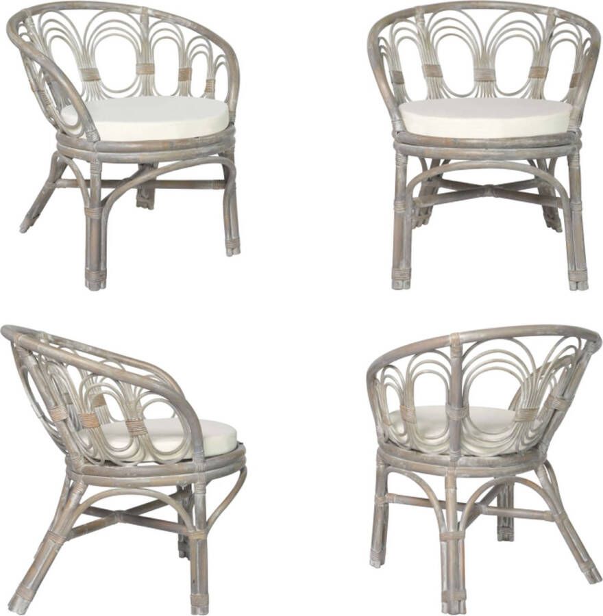 VidaXL Eetkamerstoel met kussen natuurlijk rattan en linnen grijs Eetkamerstoel Eetkamerstoelen Dinerstoel Dinerstoelen