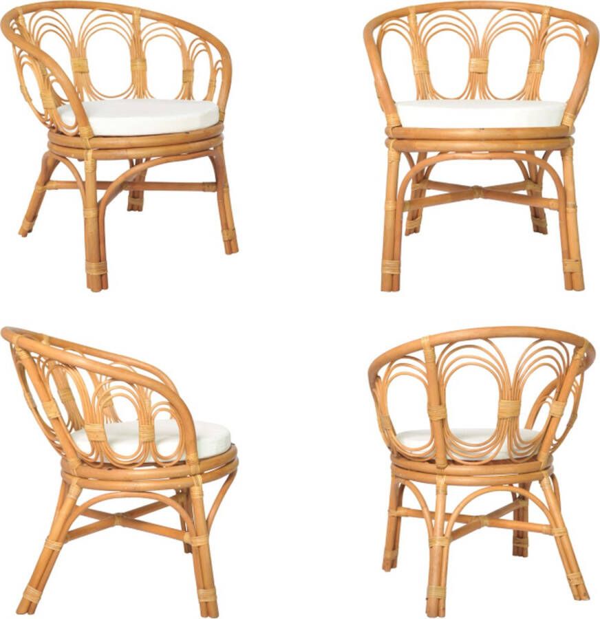 VidaXL Eetkamerstoel met kussen natuurlijk rattan en linnen lichtbruin Eetkamerstoel Eetkamerstoelen Dinerstoel Dinerstoelen