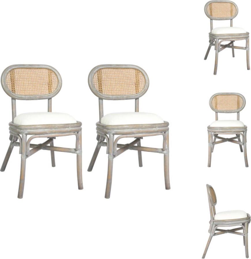 VidaXL Eetkamerstoel Rattan 46x53x83 cm Grijs Comfortabel kussen Ergonomisch Set van 2 Eetkamerstoel - Foto 2