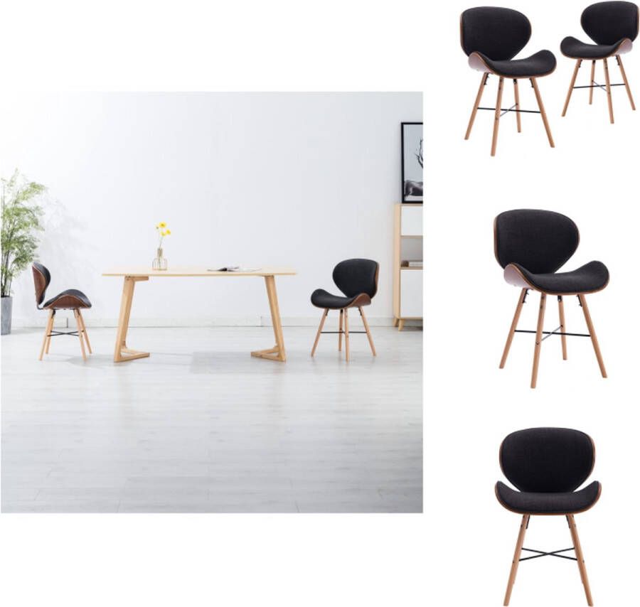 VidaXL Eetkamerstoel Eetkamerstoelen Bijzetstoel Bijzetstoelen Eetkamerstoelen 2 st stof en gebogen hout donkergrijs - Foto 2