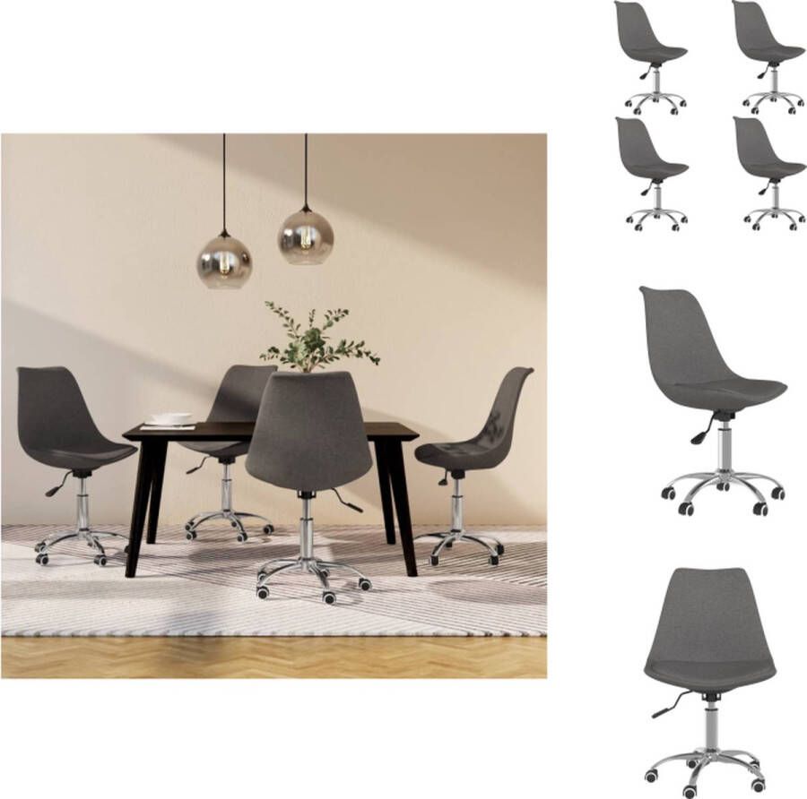 VidaXL Eetkamerstoel Donkergrijs Dichte stof Verchroomd metalen frame 49x45x(81-93)cm Gasveermechanisme Eetkamerstoel - Foto 3