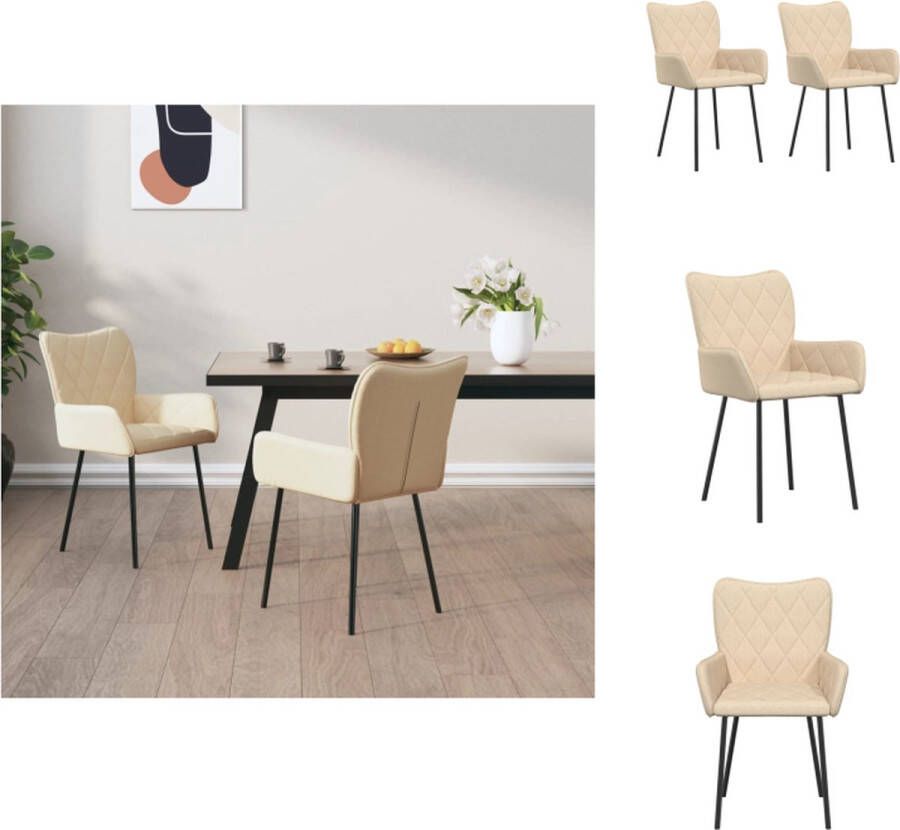 VidaXL Eetkamerstoel Eetkamerstoelen Eetstoel Stoel Eetkamerstoelen 2 st stof crèmekleurig