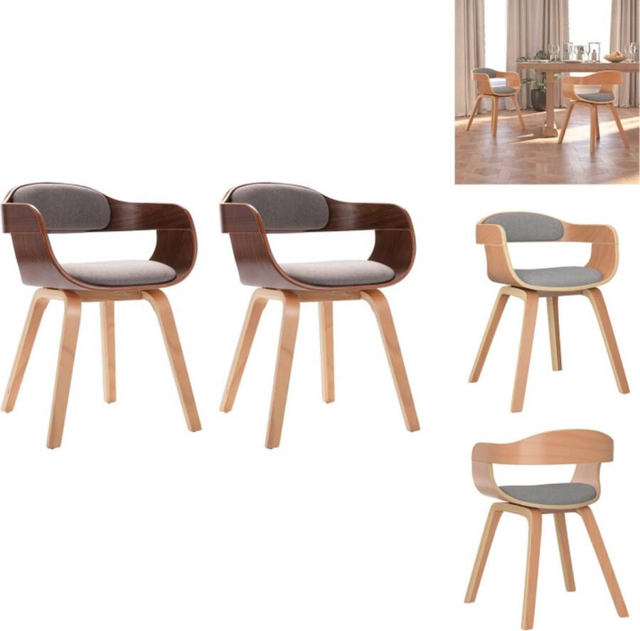 VidaXL Eetkamerstoel Eetkamerstoelen Eetzaalstoel Eetzaalstoelen Eetkamerstoelen 2 st gebogen hout en stof taupe - Foto 2