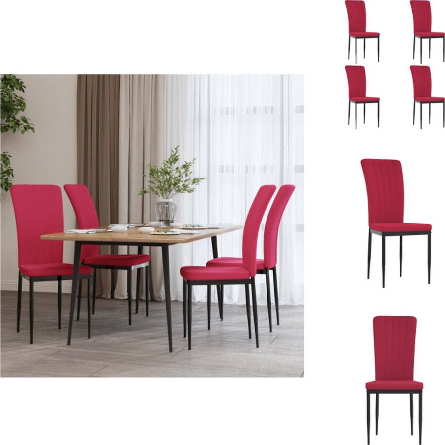 VidaXL Eetkamerstoel Wijnrood Fluweel Ergonomisch ontworpen rugleuning Stevig ijzeren frame Set van 4 Eetkamerstoel - Foto 2
