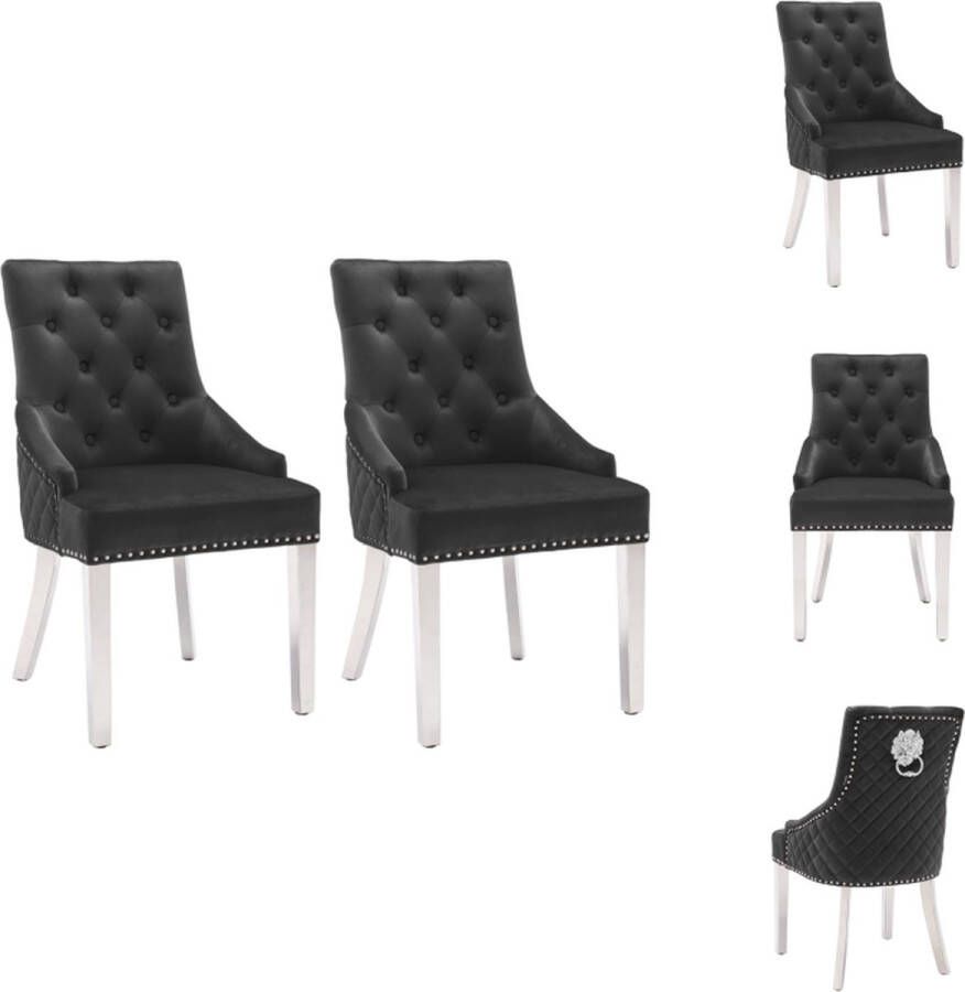 VidaXL Eetkamerstoel Eetkamerstoelen Houten Eetstoel Houten Eetstoelen Eetkamerstoelen 2 st fluweel zwart