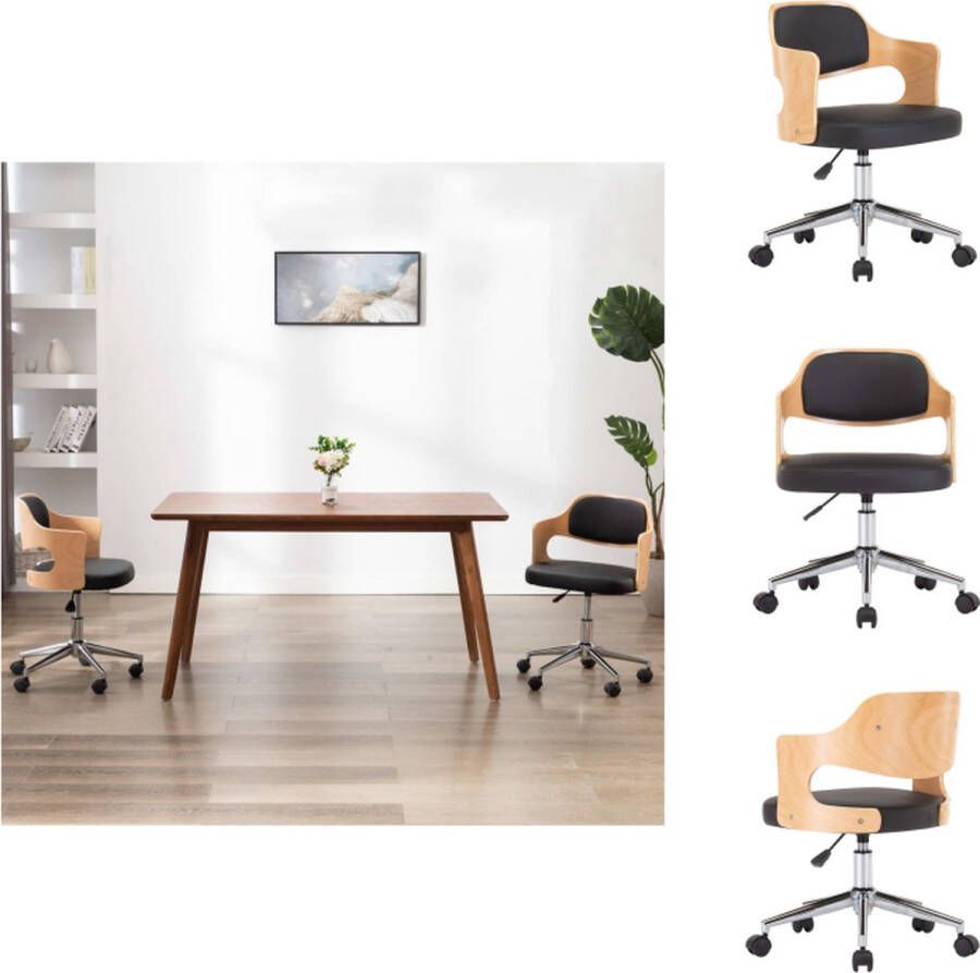 VidaXL Eetkamerstoel Eetkamerstoelen Keukenstoelen Keukenstoel Eetkamerstoel draaibaar gebogen hout en kunstleer zwart