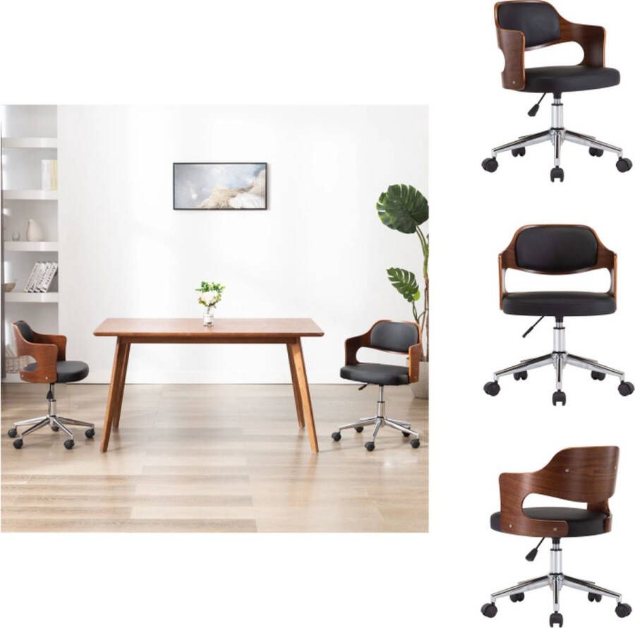 VidaXL Eetkamerstoel Zwart Kunstleer Houten Frame Verstelbaar 47.5 x 53 x (68-76) cm Draagvermogen 110 kg Eetkamerstoel - Foto 2