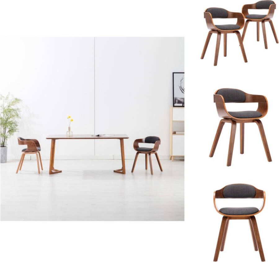 VidaXL Eetkamerstoel Eetkamerstoelen Keukenstoelen Keukenstoel Eetkamerstoelen 2 st stof en gebogen hout donkergrijs