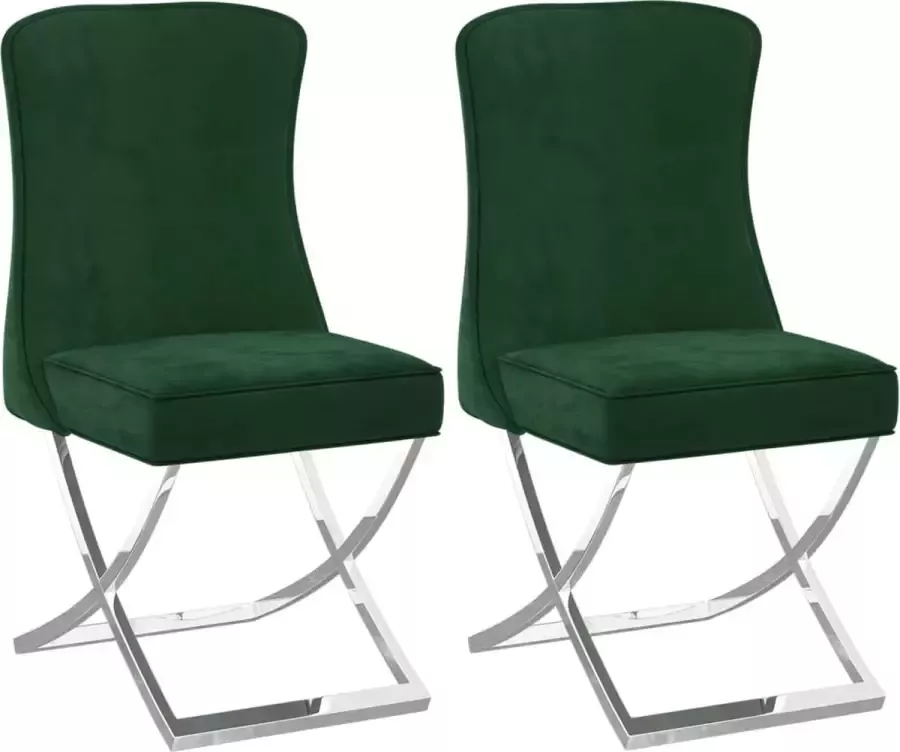 VidaXL Eetkamerstoelen 2 st 53x52x98 cm fluweel en staal donkergroen - Foto 2