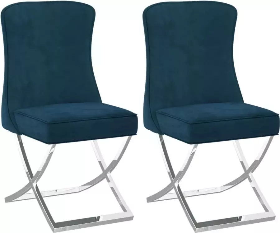 VIDAXL Eetkamerstoelen 2 st 53x52x98 cm fluweel roestvrij staal blauw - Foto 2