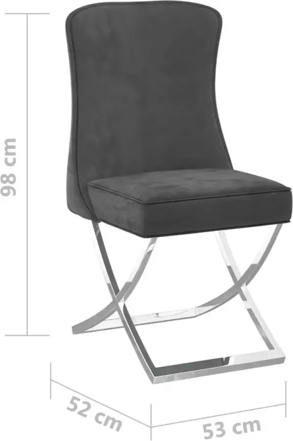 VIDAXL Eetkamerstoelen 2 st 53x52x98 cm fluweel roestvrij staal grijs - Foto 2