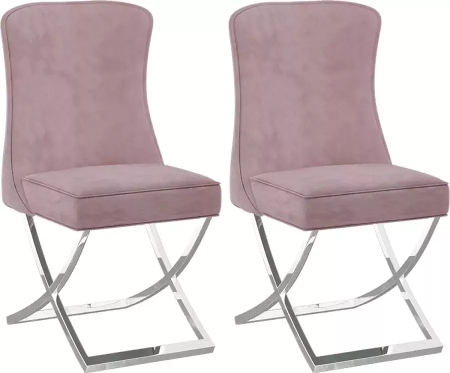 VIDAXL Eetkamerstoelen 2 st 53x52x98 cm fluweel roestvrij staal roze - Foto 2