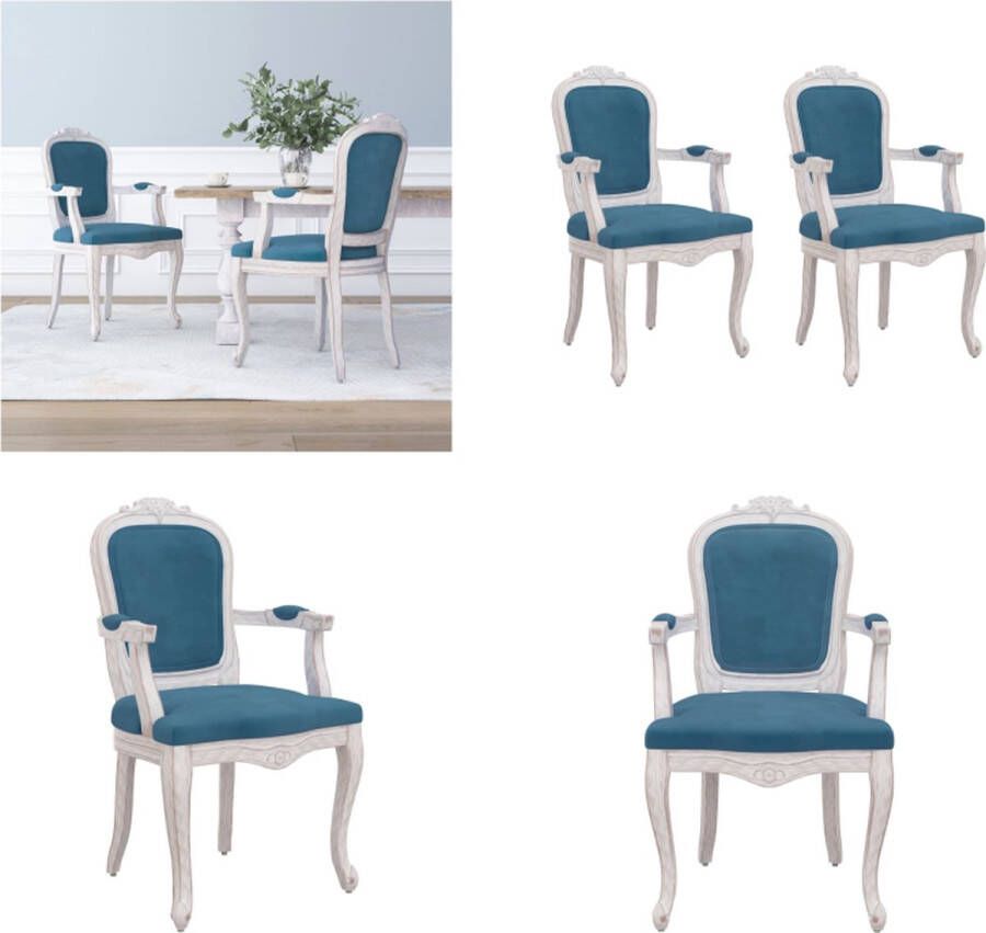 VidaXL Eetkamerstoelen 2 st 62x59-5x100-5 cm fluweel blauw Eetkamerstoel Eetkamerstoelen Eetstoel Stoel