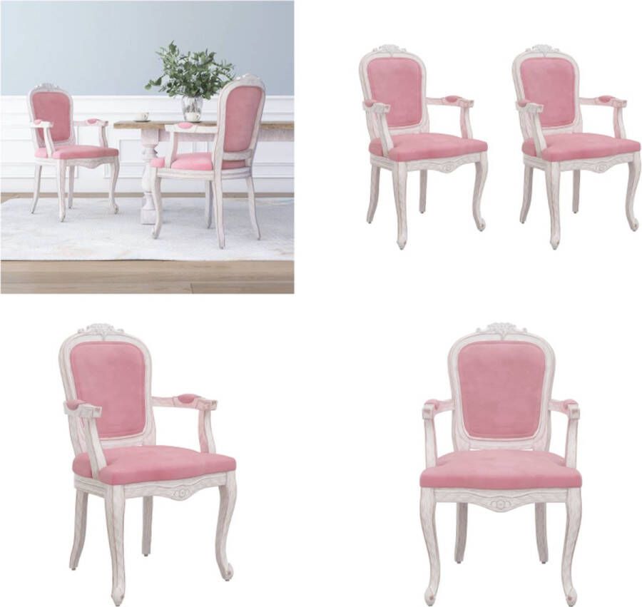 VidaXL Eetkamerstoelen 2 st 62x59-5x100-5 cm fluweel roze Eetkamerstoel Eetkamerstoelen Eetstoel Stoel