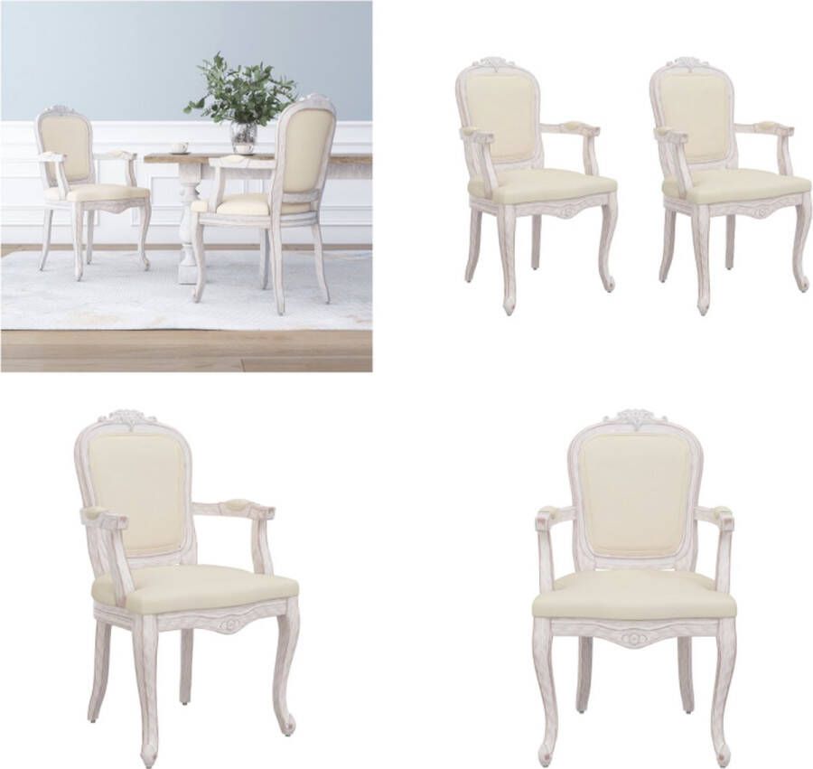 VidaXL Eetkamerstoelen 2 st 62x59-5x100-5 cm linnen beige Eetkamerstoel Eetkamerstoelen Eetstoel Stoel