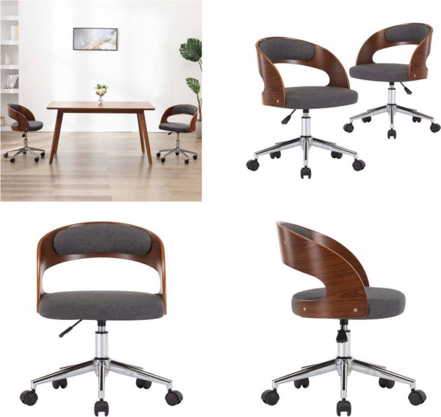 VidaXL -Eetkamerstoelen-2-st-draaibaar-gebogen-hout-en-stof-grijs - Foto 3