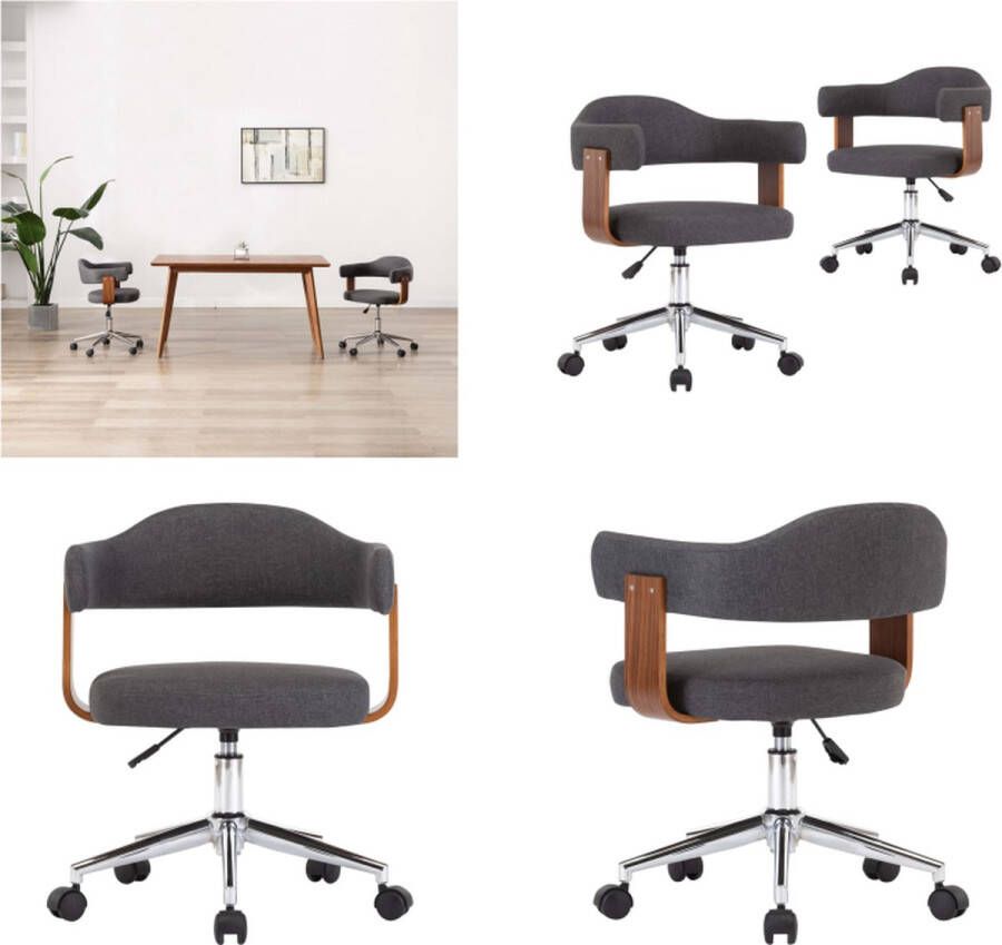 VidaXL -Eetkamerstoelen-2-st-draaibaar-gebogen-hout-en-stof-grijs - Foto 2