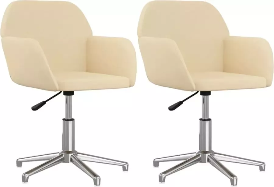 VidaXL -Eetkamerstoelen-2-st-draaibaar-stof-crèmekleurig - Foto 2