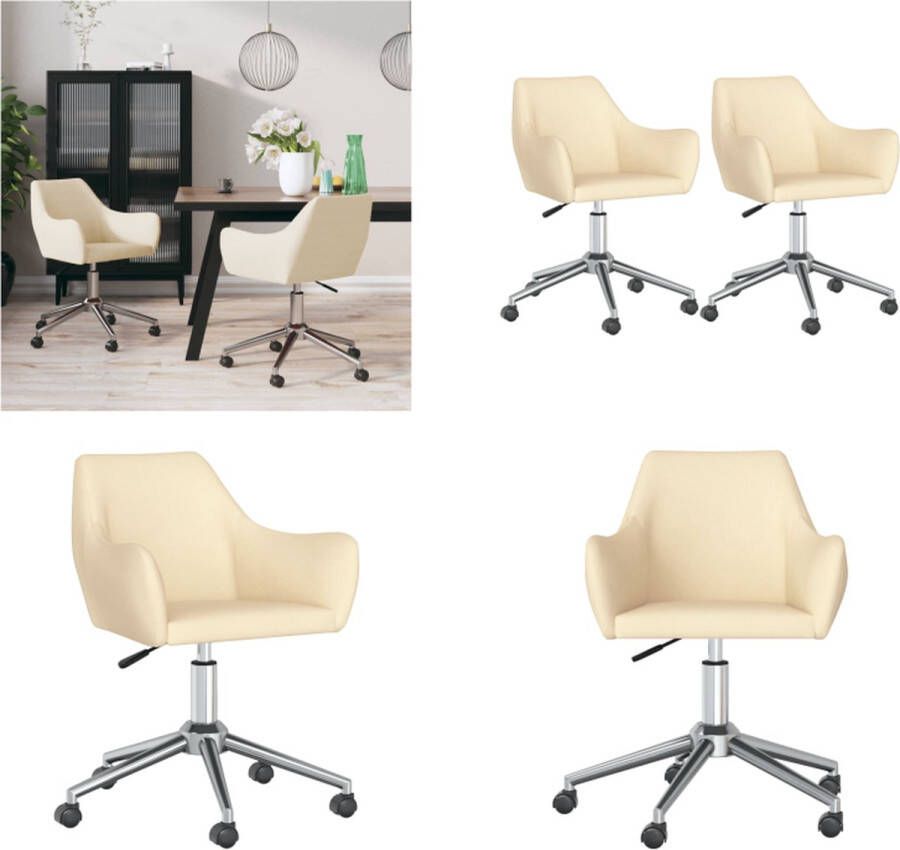 VidaXL Eetkamerstoelen 2 st draaibaar stof crèmekleurig Draaibare Eetkamerstoel Draaibare Eetkamerstoelen Stoel Eetstoel