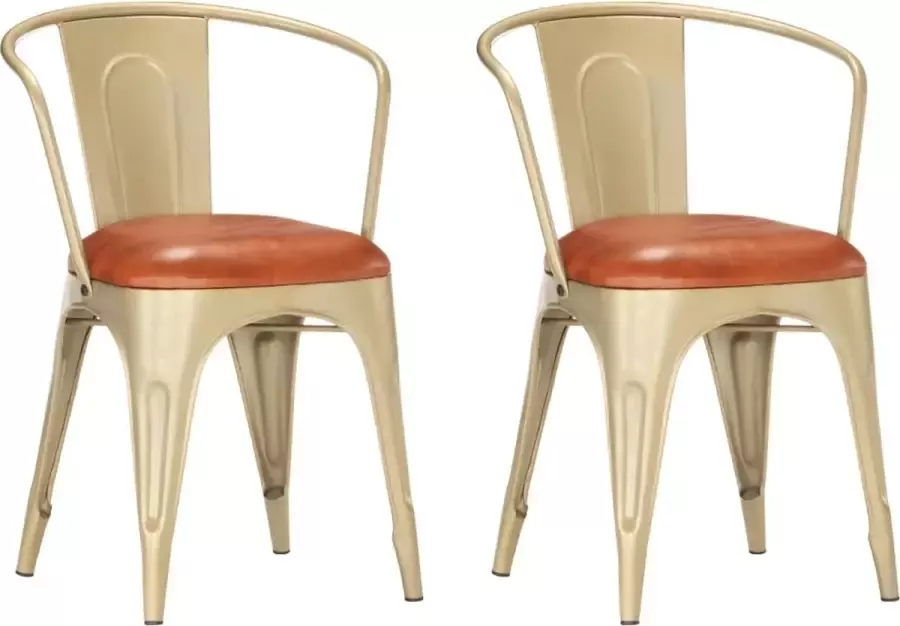 VidaXL -Eetkamerstoelen-2-st-echt-leer-bruin - Foto 2