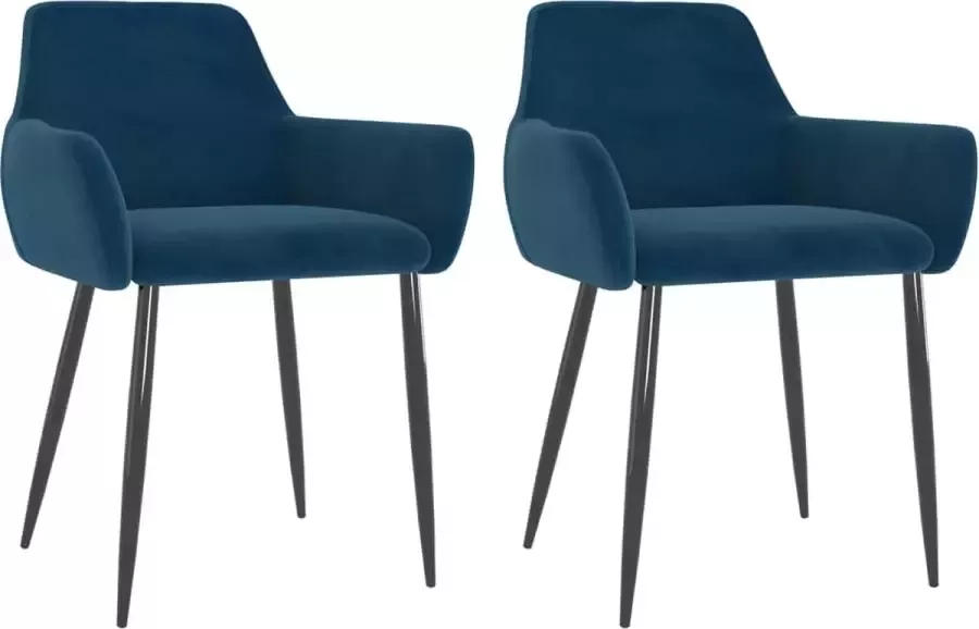 VidaXL Eetkamerstoelen 2 St Fluweel Blauw - Foto 1