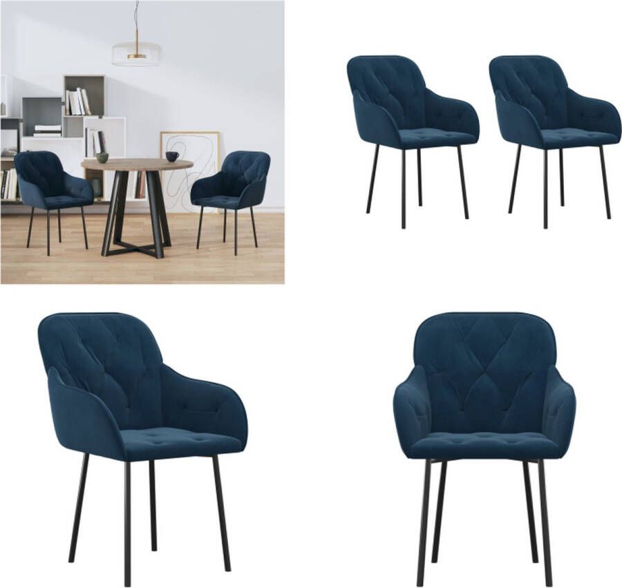 VidaXL Eetkamerstoelen 2 st fluweel blauw Eetkamerstoel Eetkamerstoelen Eetstoel Stoel