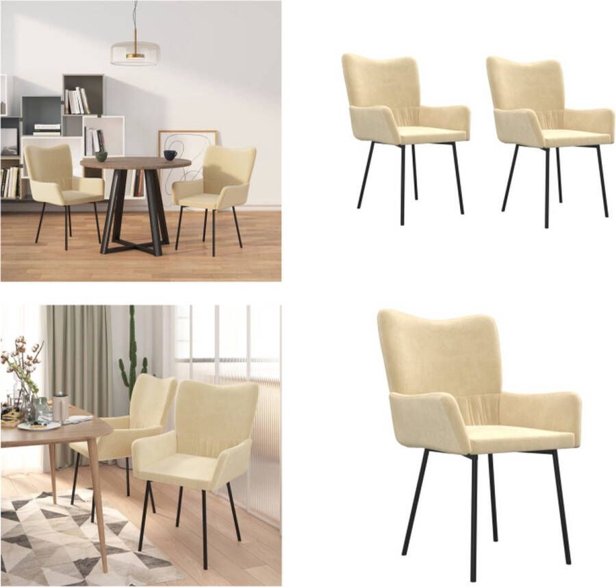 VidaXL Eetkamerstoelen 2 st fluweel crèmekleurig Eetkamerstoel Eetkamerstoelen Eetstoel Stoel - Foto 4