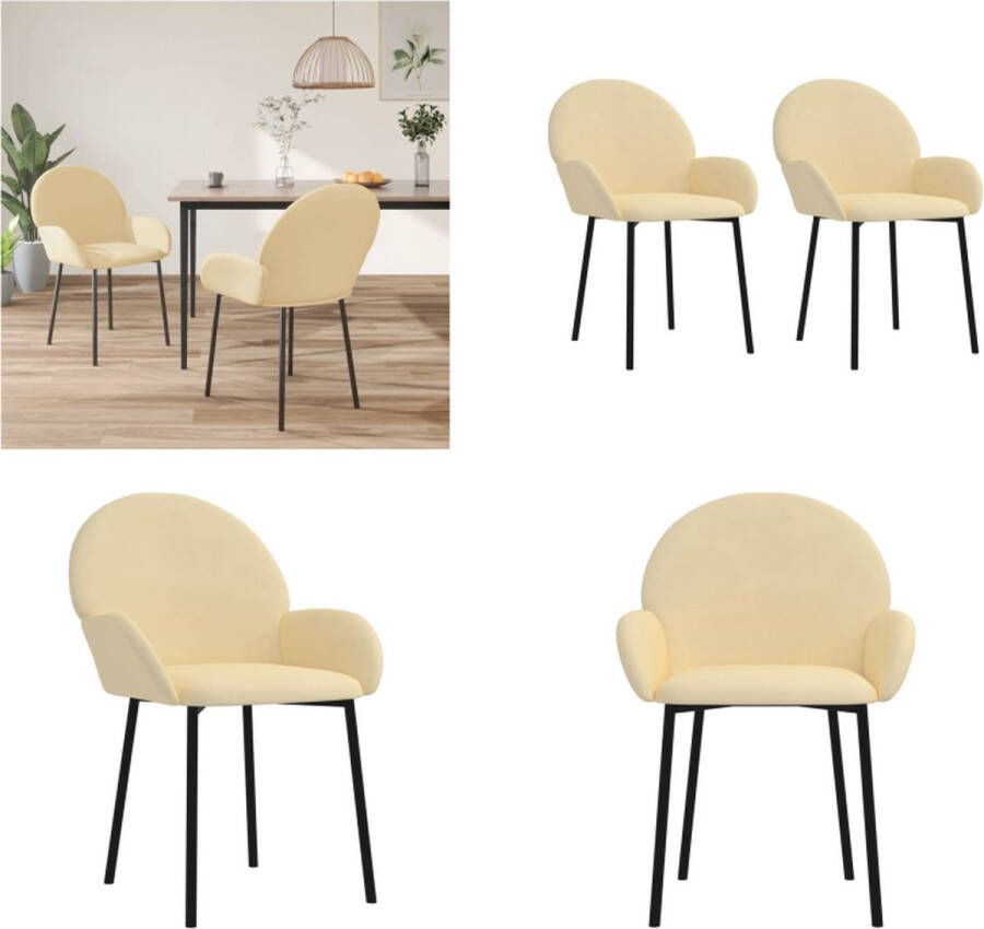 VidaXL Eetkamerstoelen 2 st fluweel crèmekleurig Eetkamerstoel Eetkamerstoelen Eetstoel Stoel - Foto 3