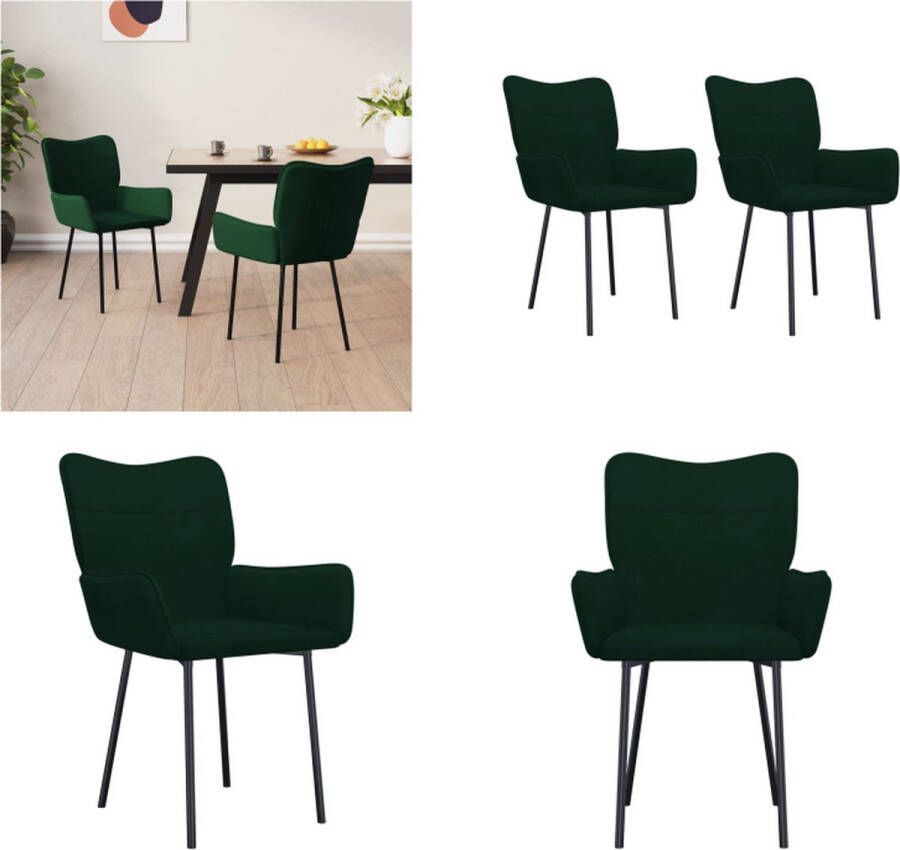 VidaXL -Eetkamerstoelen-2-st-fluweel-donkergroen - Foto 3