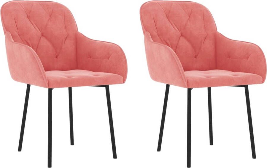 VidaXL -Eetkamerstoelen-2-st-fluweel-roze - Foto 2